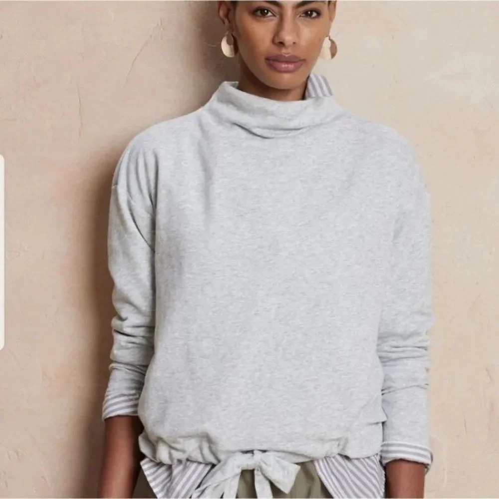 Banana Republic Funnel Neck Tie Waist Sweatshirt Cream Small - Picture 3 of 8